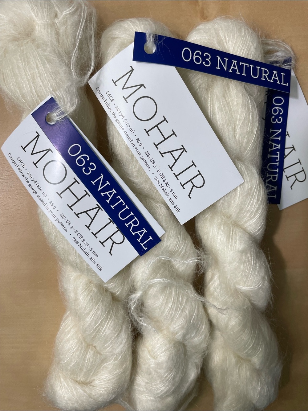 Malabrigo Mohair 3 skein bundle Natural Lace Weight Yarn - Soft Cream Skein - Picture 2 of 3